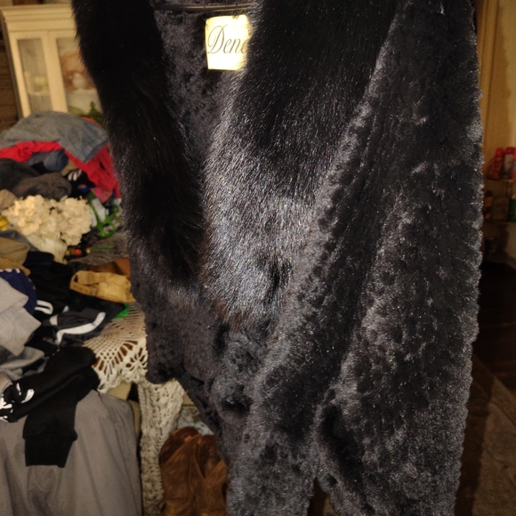 Women's Black Fur Coat Authentic Genuine Fox & Rex Rabbit 100% - Picture 3 of 16